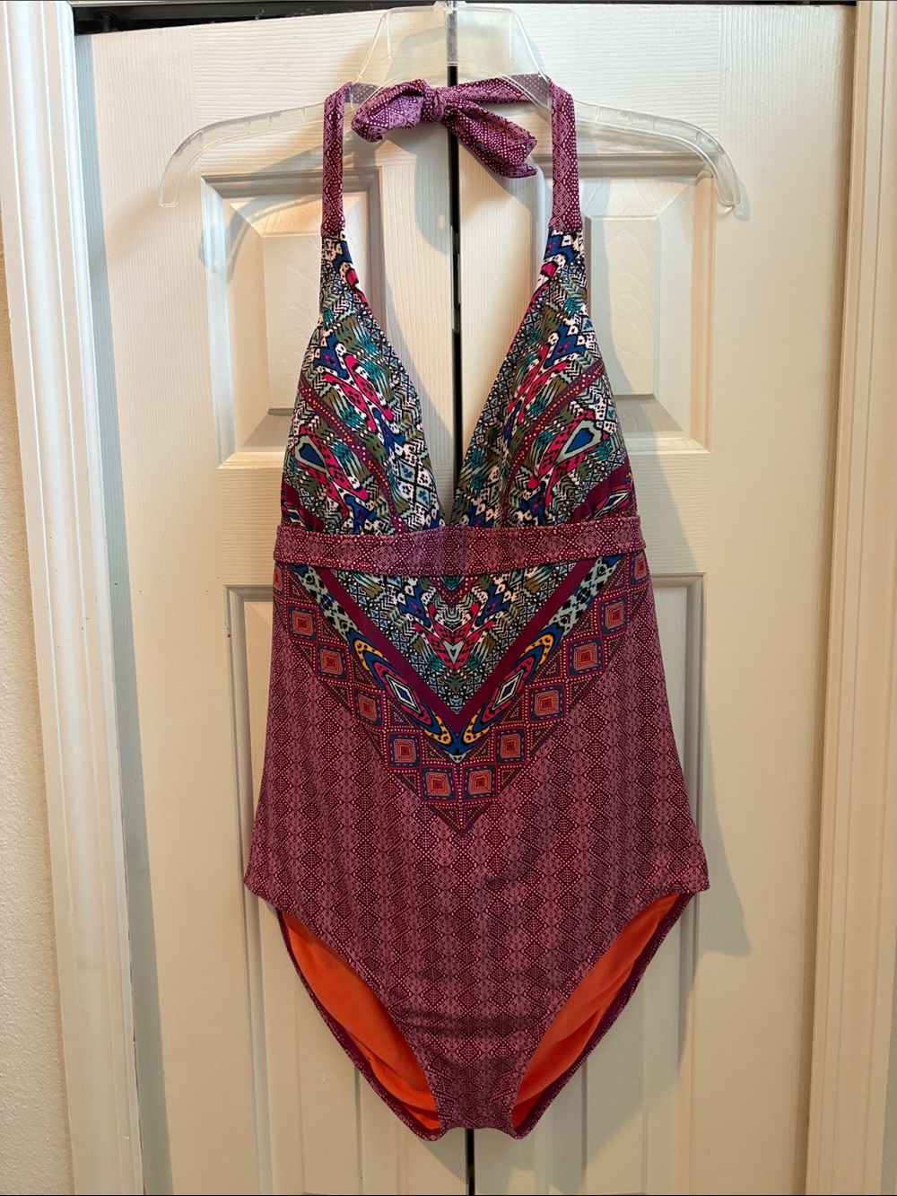 PrAna Lahari One-Piece Halter Swimsuit XL Pomegranate Marrakesh Print